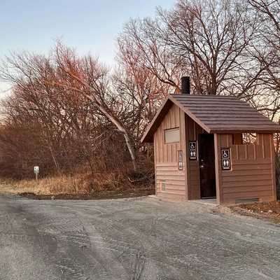 Permanent restroom at the Frontier Rd trailhead